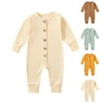thumbnail image 5 of ZQUUVOU Newborn Baby Cotton Pajamas Solid Color Jumpsuits Round Neck Long Sleeved Button Down Sleepwear Romper Onesies Beige, 5 of 5