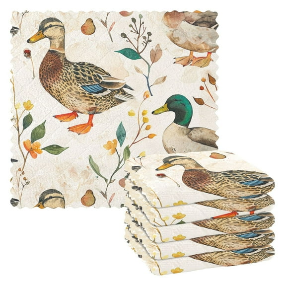 Ducks Leaves Kitchen Towels 6 Pcs Dish Towels Absorbent Soft Quick Dry Towel Dish Rags for Washing Dishes