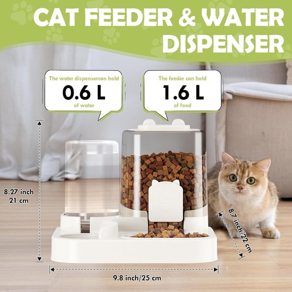 1.6L Auto Gravity Pet Feeder and 0.6L Water Dispenser Set for Cats Dogs