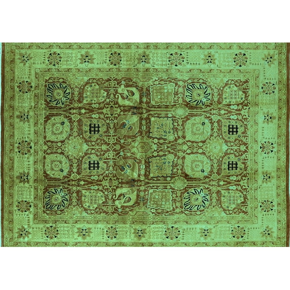 Ahgly Company Machine Washable Indoor Rectangle Oriental Turquoise Blue Industrial Area Rugs, 7' x 10'