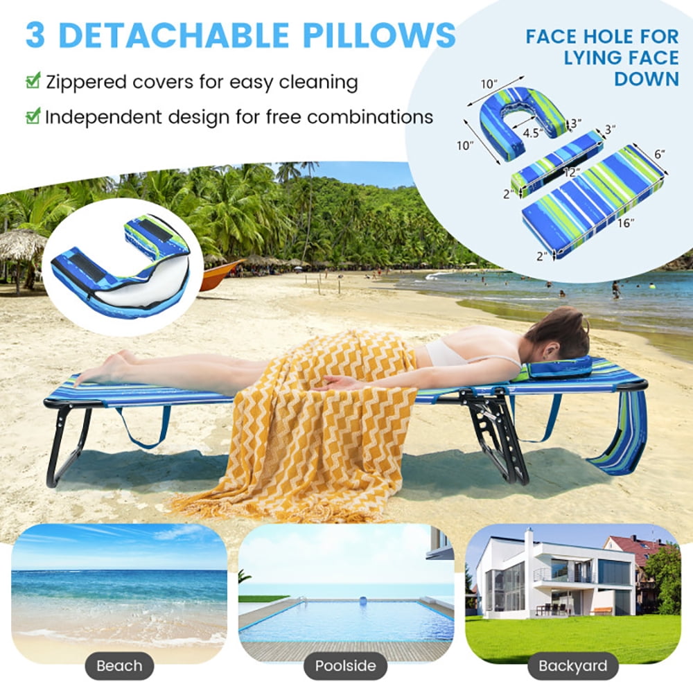 Aimee Lii Beach Chaise Lounge Chair with Face Hole and Removable Pillow, Patio Loungers, Blue & Green Aimee Lii Beach Chaise Lounge Chair with Face Hole and Removable Pillow, Patio Loungers, Blue & Green