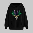 thumbnail image 2 of VBTAPA Women's Mardi Gras Sweatshirt Novelty Mask Graphic Hoodies Tuesday Carnival Parade Party Pullover Tops with Kangaroo Pocket Black XL, 2 of 6