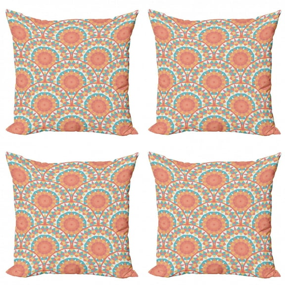 Pastel Throw Pillow Cushion Case Pack of 4, Triangles in Circular Formations Native Inspired Traditional Motifs, Modern Accent Double-Sided Print, 4 Sizes, Multicolor, by Ambesonne