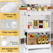 SOYO 3 Tier Slim Rolling Storage Cart, Mobile Shelving Unit Bathroom Organizer Utility Cart for Kitchen, Laundry Room Organization, Narrow Places(White)