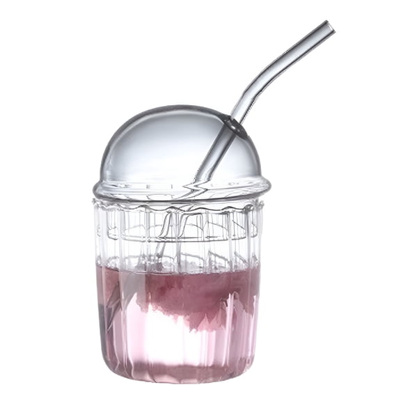 BPPEG 15oz Glass Coffee Cup with Dome Lid & Straw - Wide Mouth Reusable Milkshake Glass - Borosilicate Iced Drink Tumbler for Home,Office,Bar - 450ml Capacity - Gift Ready for Parties & Holidays