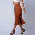 thumbnail image 4 of Ahabrexf Midi Satin Skirt for Women High Waist Side Slit Drapey Solid Color Skirt, 4 of 7