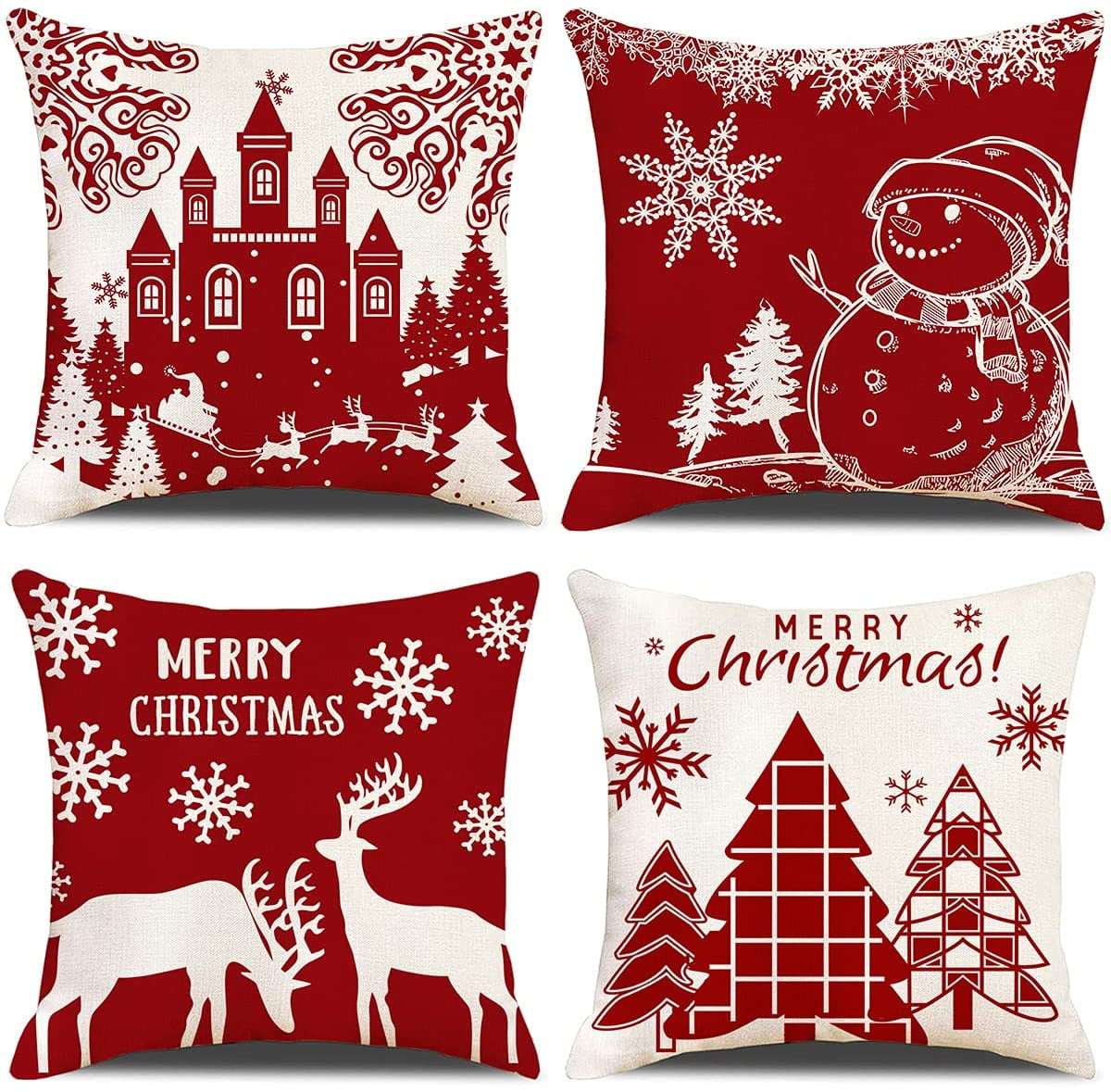 Cushion Covers Pillows Shells Christmas Holiday Reindeer with Stars Sofa 45x45cm 
