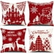 thumbnail image 1 of Juego de 4 Fundas de Cojines Navidad Muñeco de Nieve Modelo Castillo Rojo Fundas de Almohada Decorativas para sofá Decoración para Dormitorio, sofá, Silla, Coche, Cama, jardín 45 x 45 cm, 1 of 5