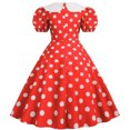 thumbnail image 4 of UYISJ Dresses for Women Vintage 1950's Dress Short Puff Sleeve Polka Dot Cocktail Dresses Swing Tea Party Dresses Rockabilly Dresses Watermelon Red M, 4 of 7