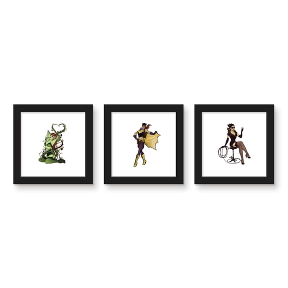 Gallery Pops DC Comics Bombshells - Gotham Pinups Wall Art Bundle (3-Pack), Black Framed Version, 12" x 12"