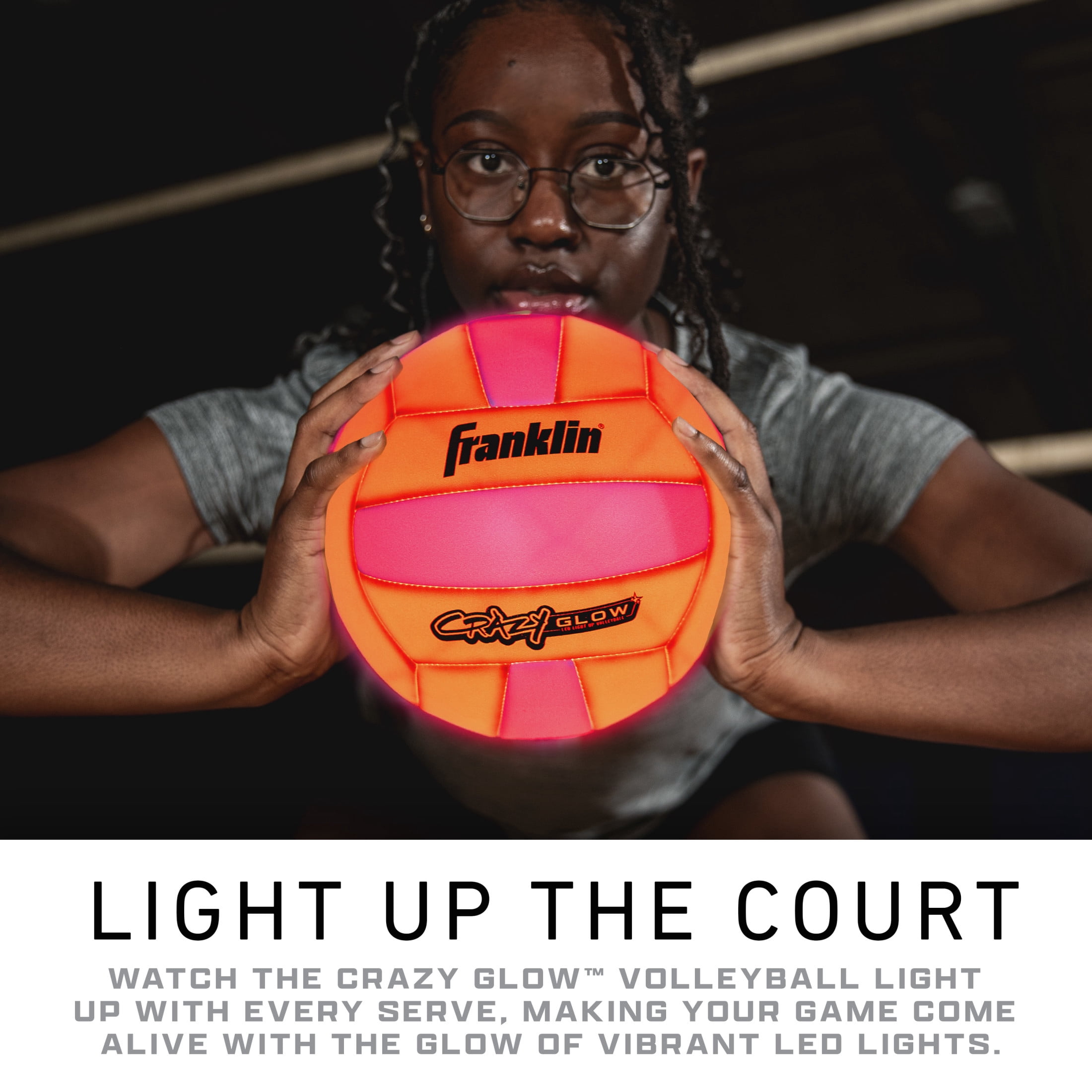 Franklin Sports Glow in the Dark Volleyball - Crazy Glow Light Up LED Volleyball + Air Pump - Official Size + Weight Ball - Indoor + Outdoor Synthetic Cushioned Cover - Perfect Gift for Kids + Adults