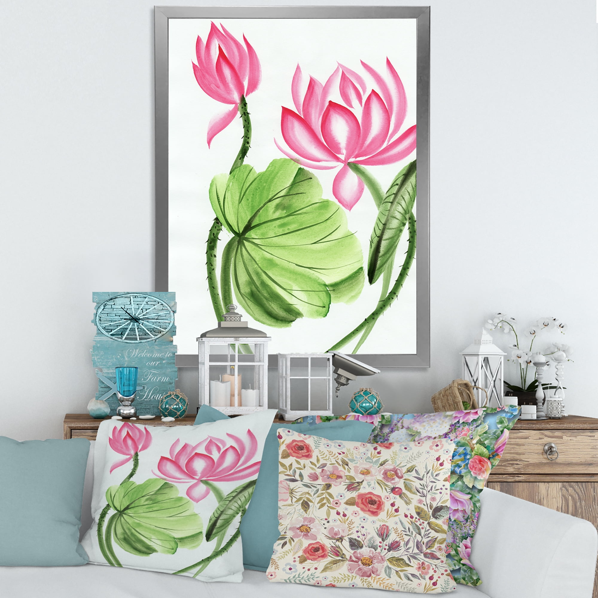 Designart 'The Dragonfly and Lotus II' Traditional Framed Art Print