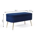 thumbnail image 6 of Homebeez Modern Velvet Storage Bench Ottoman with Padded Seat and Golden Metal Legs, Blue, 6 of 6