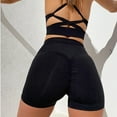 thumbnail image 5 of REALiKUN Women Seamless Yoga Outfits 2 Piece Workout Short Sleeve Crop Top with High Waisted Running Shorts Sets Black M, 5 of 8