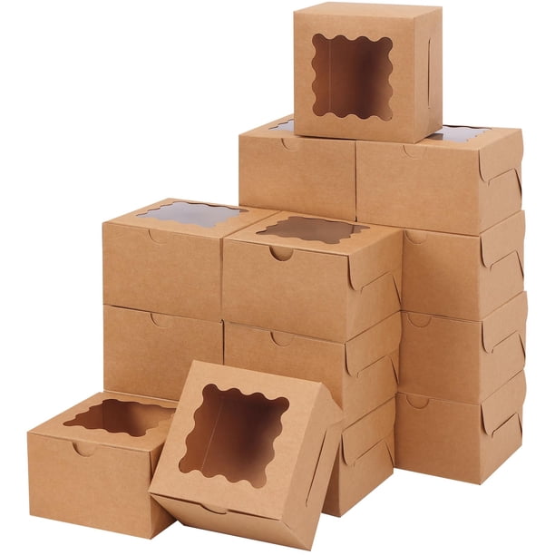 Cajas para Galletas Moretoes 50 unidades con Ventana 10x10x6 cm Kraft Marrón