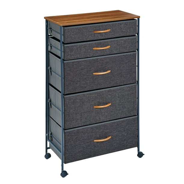 Danya B Fabric 5 Drawer Storage Dresser Chest With Steel Frame And Caster Wheels Walmart Com Walmart Com