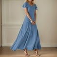 thumbnail image 2 of MIXUE Summer Dresses for Women Chiffon Solid Color V Neck Short Sleeve Ruffle Fashion Maxi Dress Beachwear,Blue,S, 2 of 3
