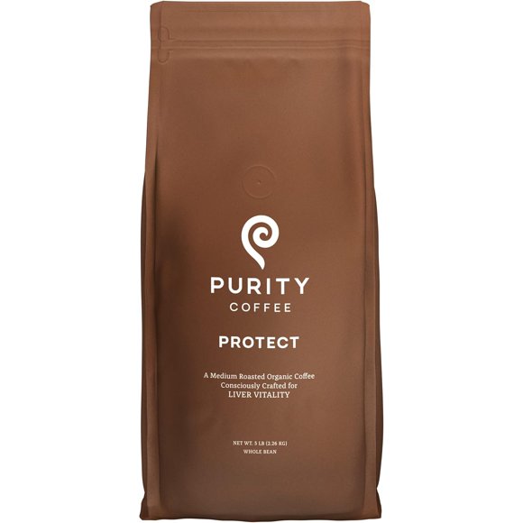 PURITY COFFEE PROTECT High Antioxidant Light-Medium Roast Whole Bean (2268g Bag) | Specialty-Grade USDA Organic Arabica Blend | Third Party Tested for Mold, Mycotoxins & Pesticides