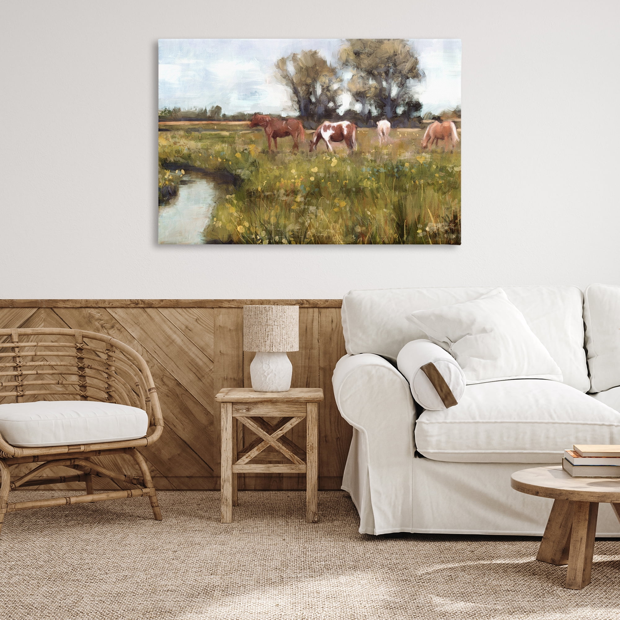 Stupell Industries Lazy Day Horse Landscape Landscape Painting Gallery Wrapped Canvas Art Print Wall Art, 45 x 30