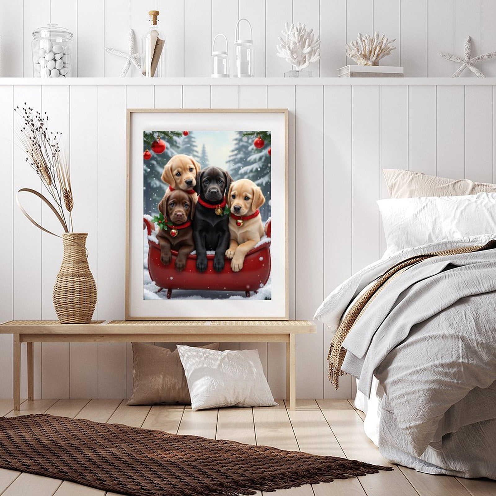 Diamond Art Kit for Adults, Puppy Christmas Snow Scene Tub Diamond Painting for Adults Beginners, 5D DIY Diamond Art Painting Kits, Colorful Diamond Painting Craft for Home Decor 12x16