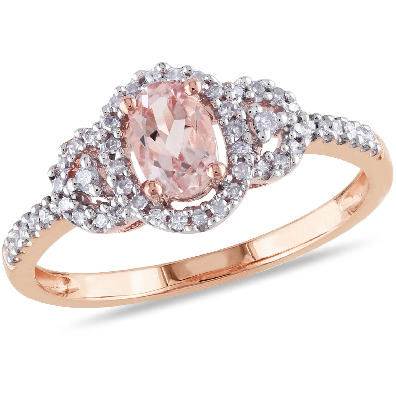 1 2 Carat T.G.W. Oval-Cut Morganite and 1 6 Carat T.W. Diamond 10kt Pink Gold Halo Cocktail Ring by Delmar Manufacturing LLC
