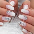 thumbnail image 2 of Uñas postizas de cobertura completa, Uñas postizas acrílicas, purpurina, mariposa, diamantes de imitación, color rosa degradado, 24 unidades, 2 of 4