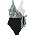 thumbnail image 1 of Women's One Piece Swimsuit Wrap Color Block Tie Side Bathing Suit, Skin Texture L, 1 of 6