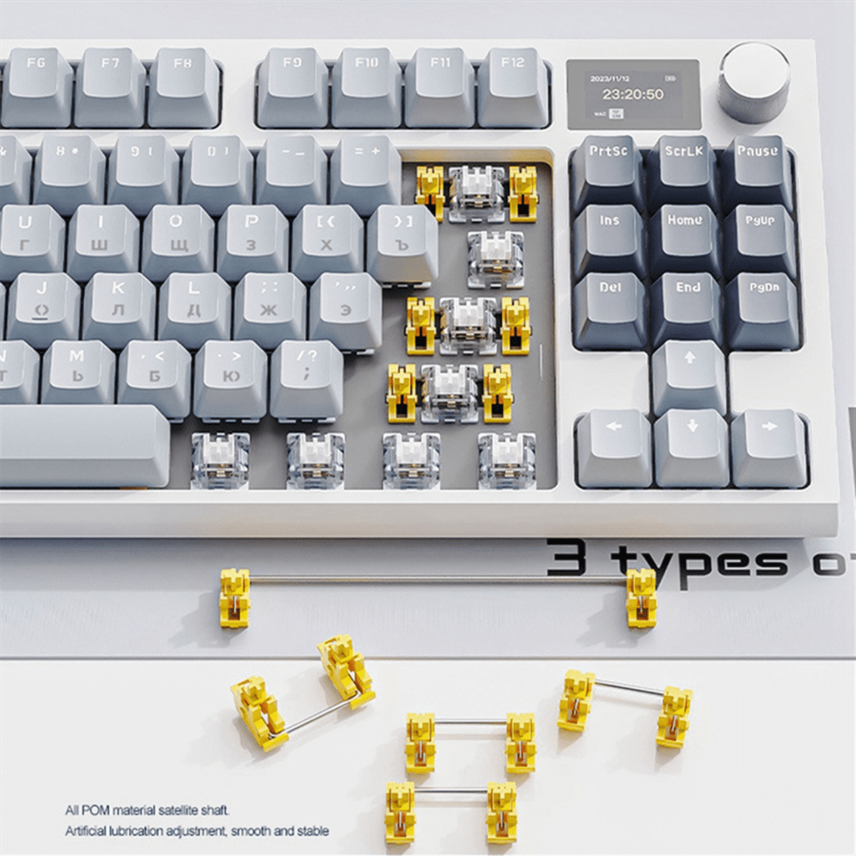 K86 Tri-Mode RGB Hot-Swappable Russian Mechanical Keyboard Russian Wireless Bluetooth Russian Gaming Keyboard,C