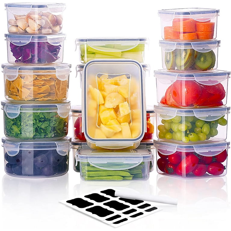 Large Plastic Food Storage Container with lid, CASA LINGO Meal Prep  Airtight Containers for Kitchen and Fridge, Set of 16 Pieces Plastic Food