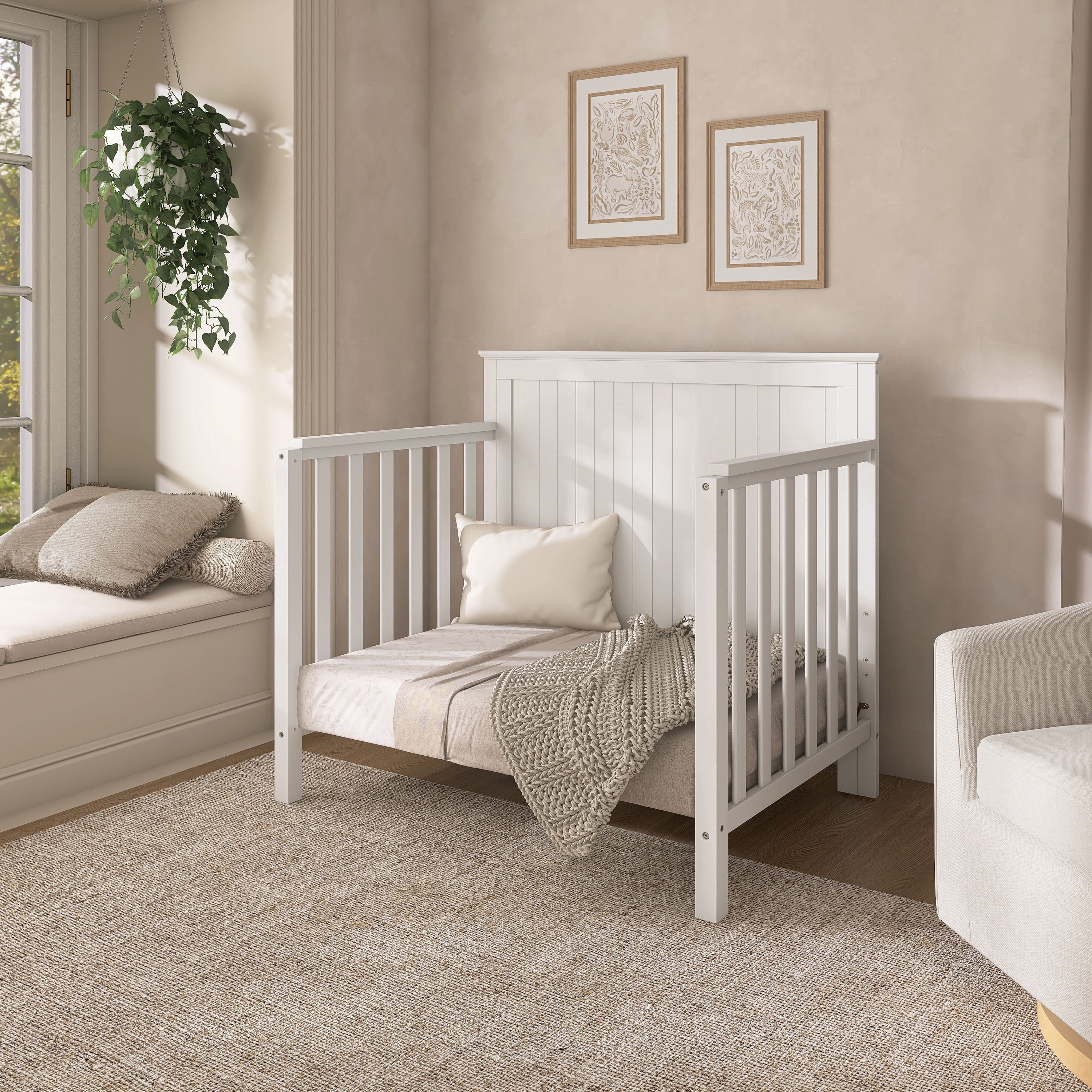 Dream On Me Ava 4-in-1 Convertible Mini Crib, White