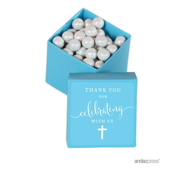 Baptism & Christening Square Party Favor Boxes, Thank You for Celebrating With Us, 20-Pack