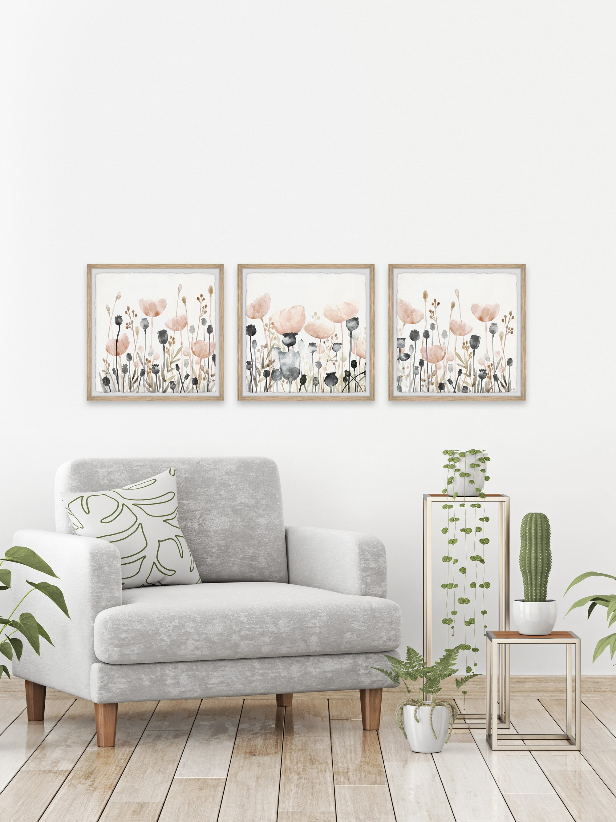 Marmont Hill Field of Pink Flowers Triptych