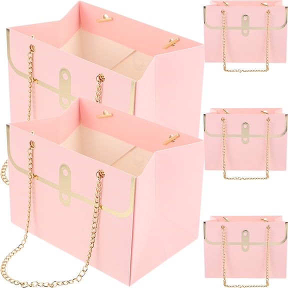 GOOHOCHY 5Pcs Pink Bouquet Wrapping Bags for Wedding Party Flower Holding Storage Holder