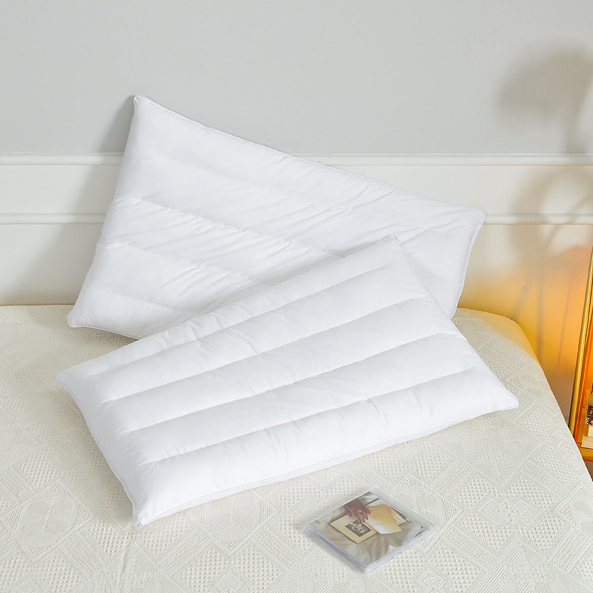 Ultra Thin Pillow, Flat Pillows for Sleeping, Rectangular Design for Abdominal Sleepers, 100% Cotton Fabric with Fiber Filling (Pack of 1)