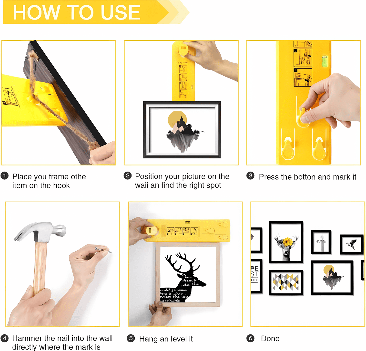 Picture Hanging Kit Tool 225-Piece – Easy Level Ruler, 2 Hammers & More – Perfect for Any Wall!
