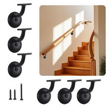 WellMade Heavy Duty Hand Rail Bracket, Matte Black Zinc Alloy Handrail Stair Brackets, 6 Pack