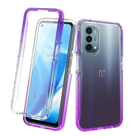 OnePlus Nord N200 5G Case With Built-in Screen Protector, Rosebono Hybrid Gradient Transparent Soft TPU Clear Skin Cover Case For OnePlus Nord N200 5G (Purple)