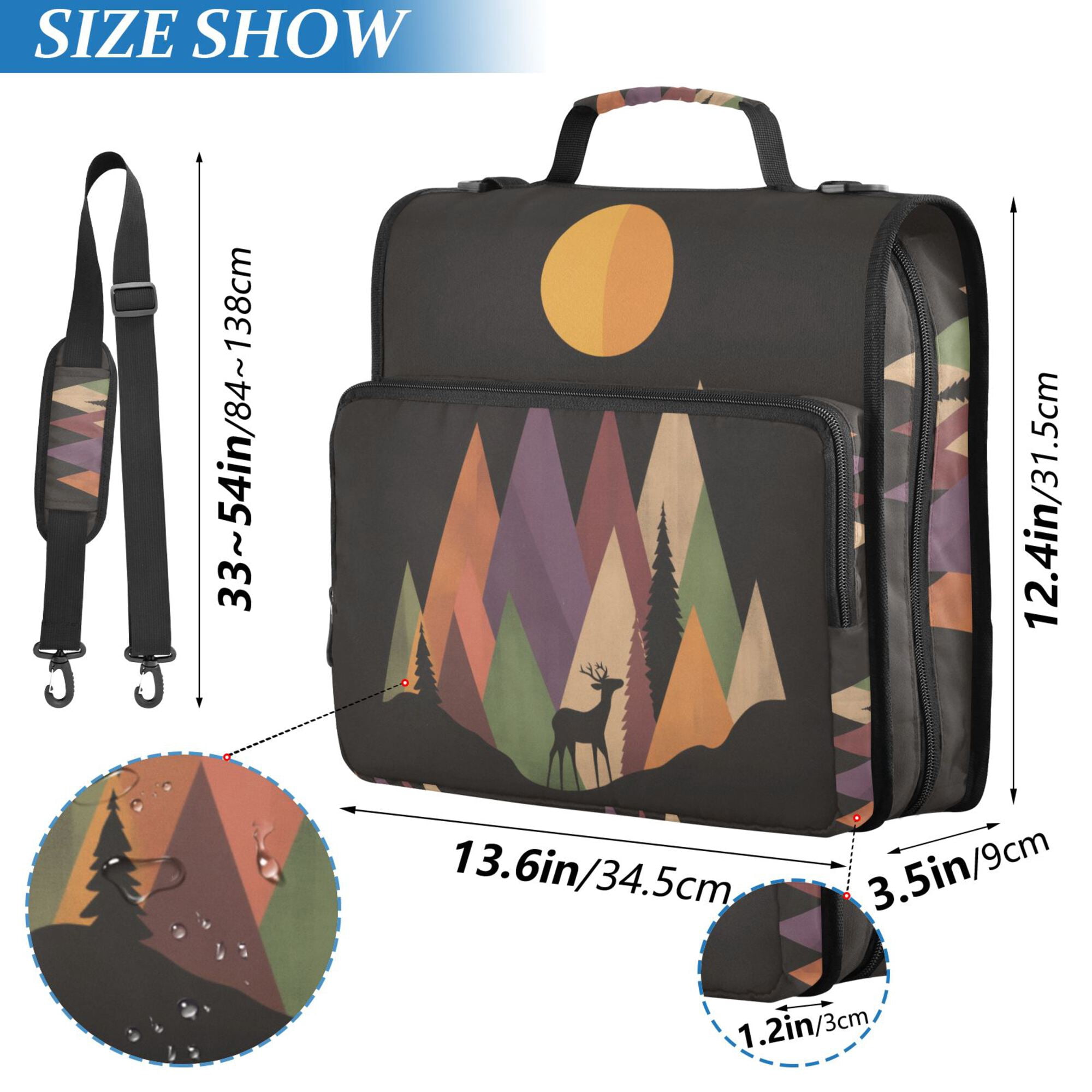 FORMRS Zipper Binder with Shoulder Strap 2-inch Ring 500 Sheet Capacity File Bag, Abstract Mountain
