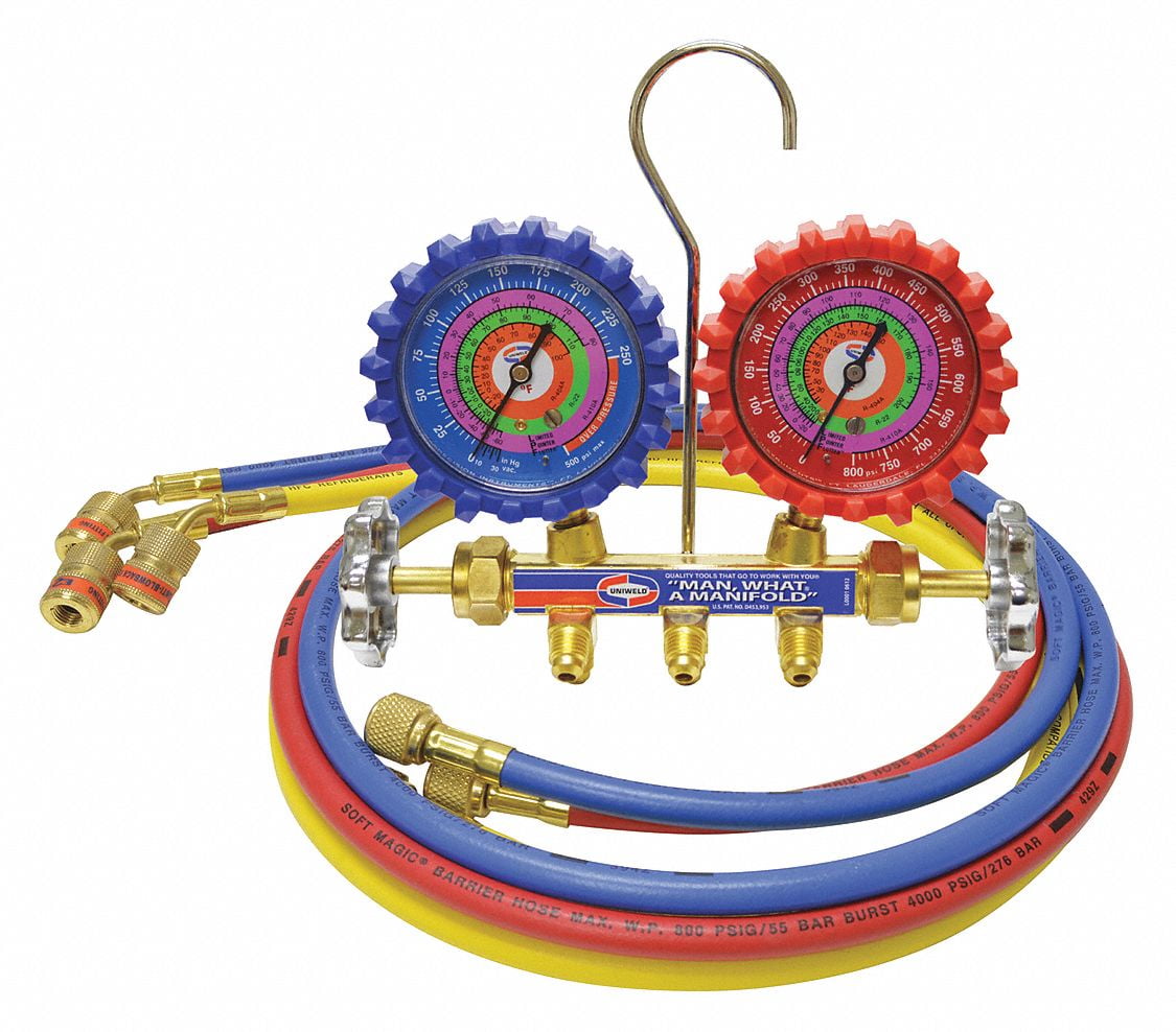 Uniweld Mechanical Manifold Gauge Set,60" L Hose QS4L5HEZ