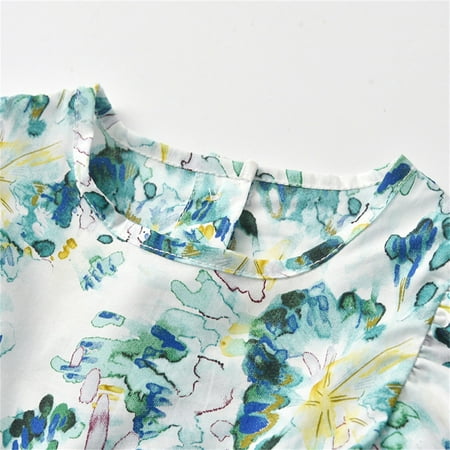 

B91xZ Girls Dresses Toddler Baby Girls Dress Summer Beach Floral Short Sleeve Ruffle A Line Swing Casual Dresses For Kids Light Blue Size 12-18 Months