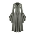 thumbnail image 3 of Women's Gothic Dress Halloween Role Play Hooded Renaissance Maxi Dress Tie Front Ruffle Bell Sleeve V Neck Cloak Gown (M, Gray), 3 of 6