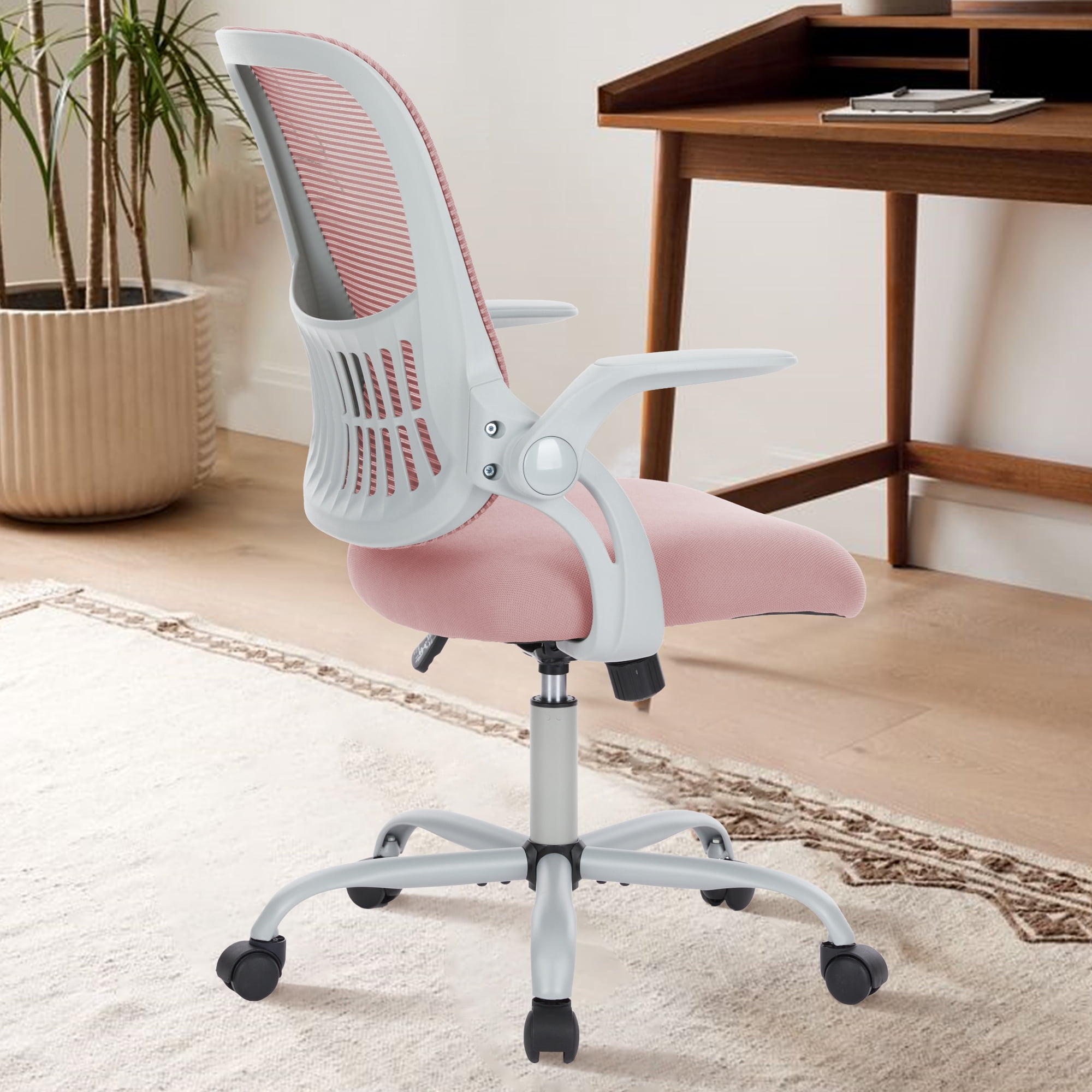 Gianna Ergonomic Mesh Office Chair with Adjustable Armrests, Lumbar Support, and Mid-Back Design for Home & Desk Use with Smooth-Rolling Wheels, Pink