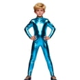 thumbnail image 2 of HXWCHs Elegant Court Style Jumpsuit Glossy Leather Unisex Full Bodysuit for Carnival Party Performance 6-7 Years Sky Blue, 2 of 5