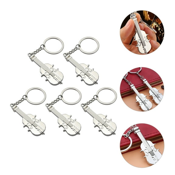 Raindrops Retro Violin Key Charm Musician Keychain Silver 5Pcs