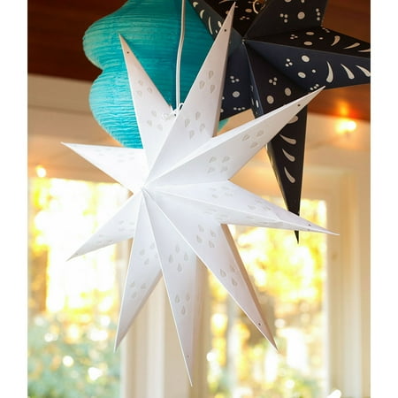 Paper Party Lanterns - Luna Bazaar Paper Star Lantern (24-Inch, White, Nova Design) - For Home Decor, Parties, and Holiday Decorations