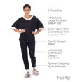 thumbnail image 3 of MeMoi Women's Contrast Trim Loose Fit Modal Short Sleeve and Pants Set - Womens - Female, 3X, Black, 3 of 7