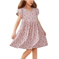 thumbnail image 3 of Bovxnpu Girls Dresses Summer Outfits Cotton Short Sleeve Sundress Ruffle Sleeves Floral Crewneck Sundress, 3 of 5