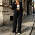 thumbnail image 6 of QINGFSAP Womens Ribbed Knit Two Piece Lounge Set Zipper Hoodie and Wide Leg Pants with Metal Ring Casual Tracksuit, 6 of 6