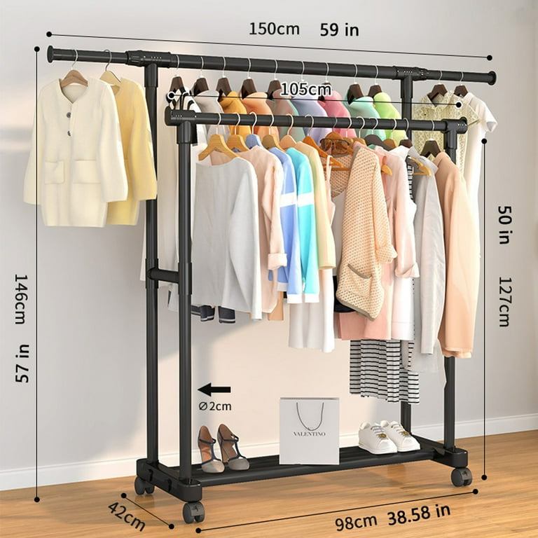 SONGMICS Industrial Pipe Clothes Rack Bundle with 50 Clothes Hangers,  Rolling Garment Rack with Bottom Storage Shelf, Space-Saving Plastic  Hangers