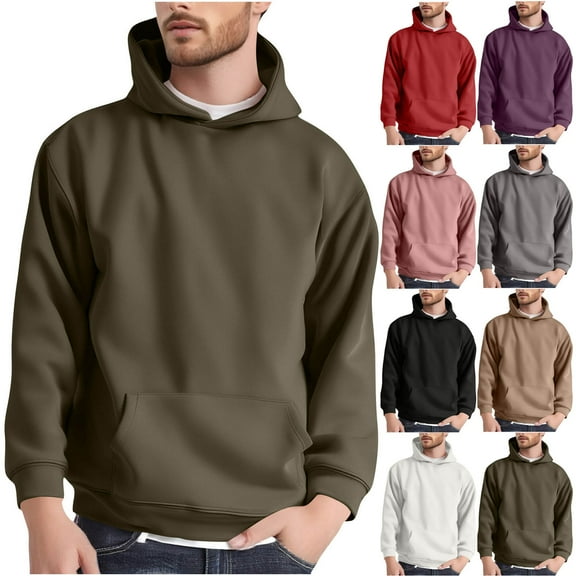 Hoodies Sweatshirt for Men Casual Multiple Pockets Solid Hooded Gym Sports Pullover Tops Fall Long Sleeve Sweatshirt